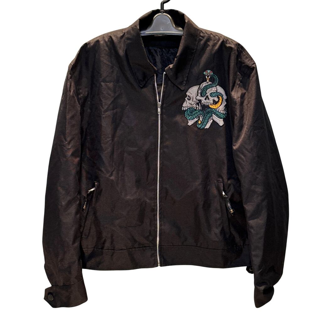 Xelement Jacket Mens XL Black Embroidered Skull Motorcycle Full Zip Biker
